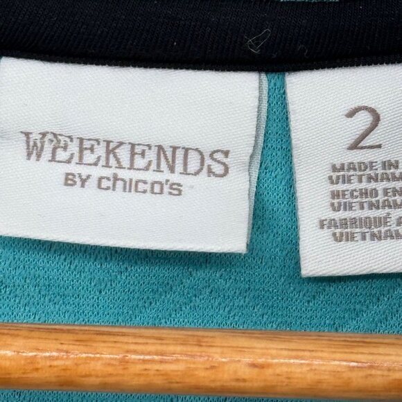 Chicos 2 Weekends Womens Turquoise Textured Knit top shirt Size large 3/4 sleeve - Picture 2 of 10